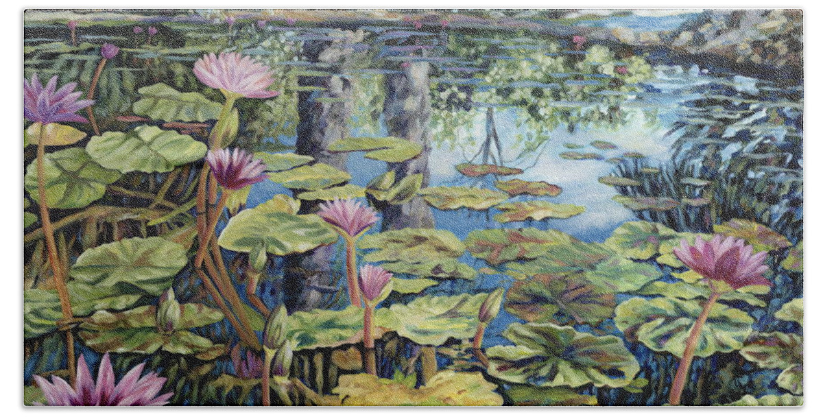 Lilly Pond Hand Towel featuring the painting Reflecting Pond by Danielle Perry