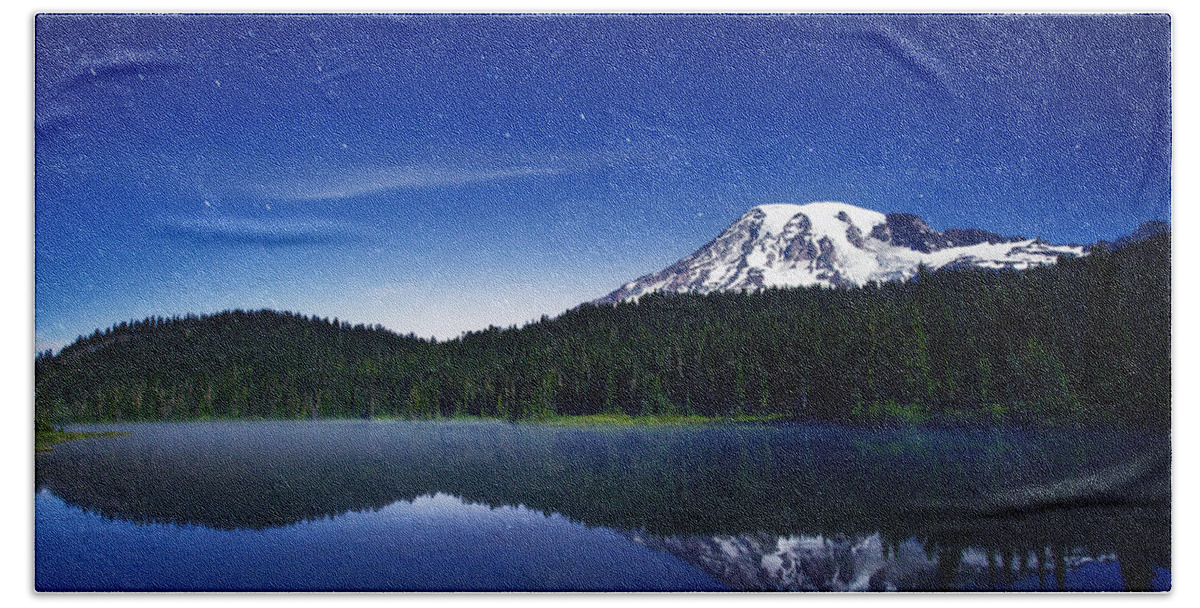 Mount Rainier Hand Towel featuring the photograph Reflection Lake Stars by Darren White