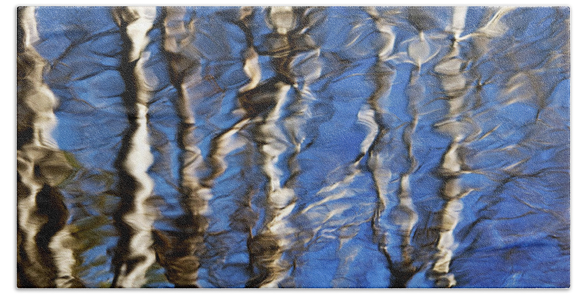 Water Reflection Bath Towel featuring the photograph Water Reflection Aspen Trees by Christina Rollo