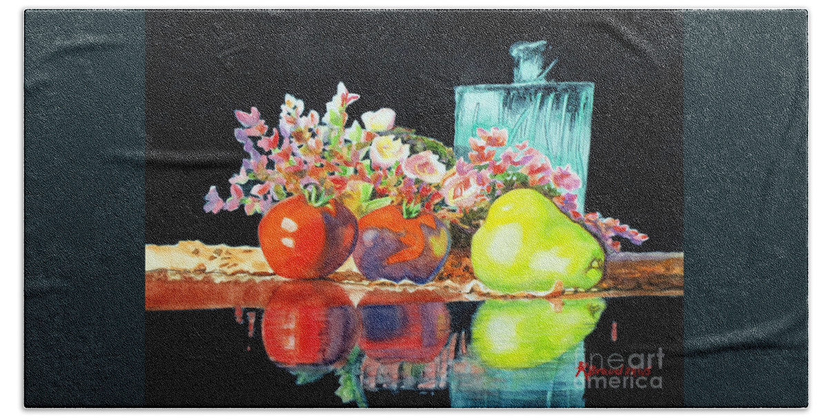Painting Hand Towel featuring the painting Reflections in Color by Kathy Braud
