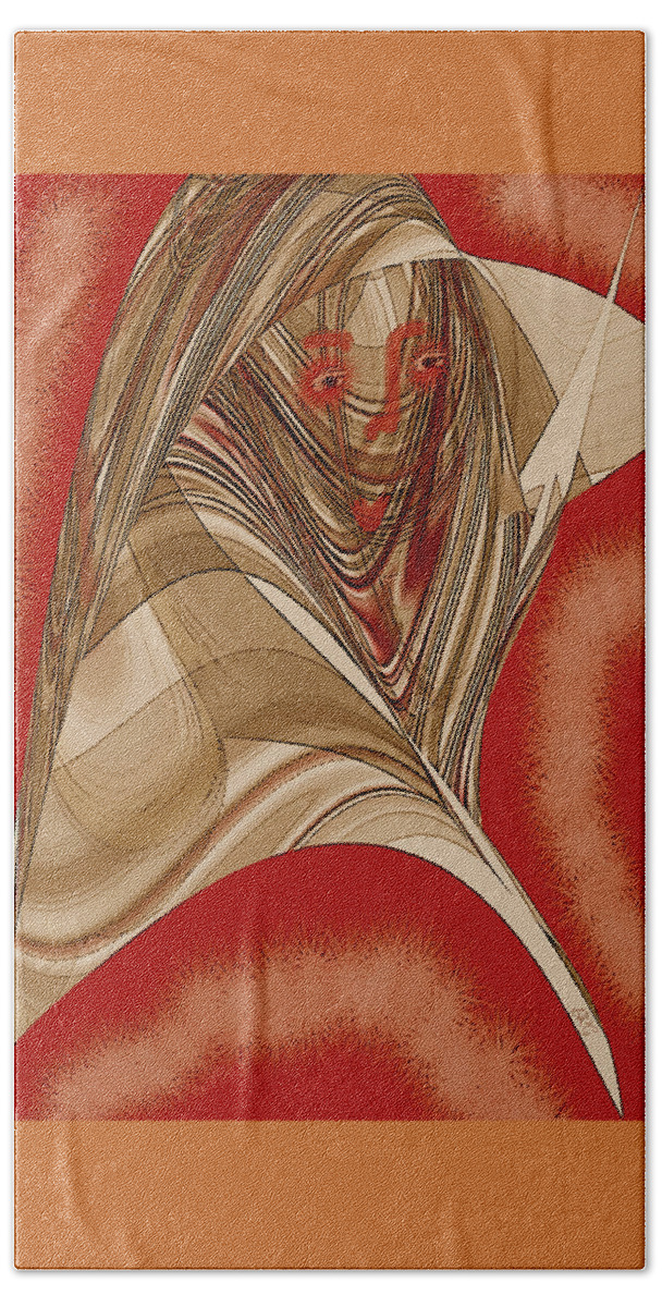 Abstract Portrait Bath Towel featuring the digital art Resting Woman - Portrait In Red by Ben and Raisa Gertsberg