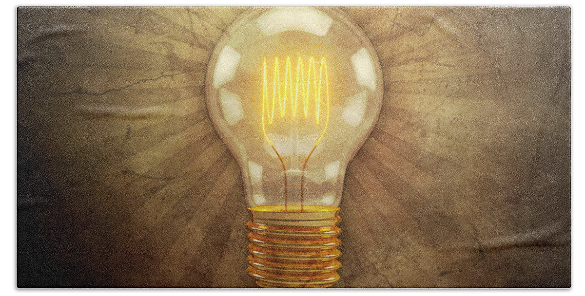 Lightbulb Bath Sheet featuring the digital art Retro Light Bulb by Scott Norris