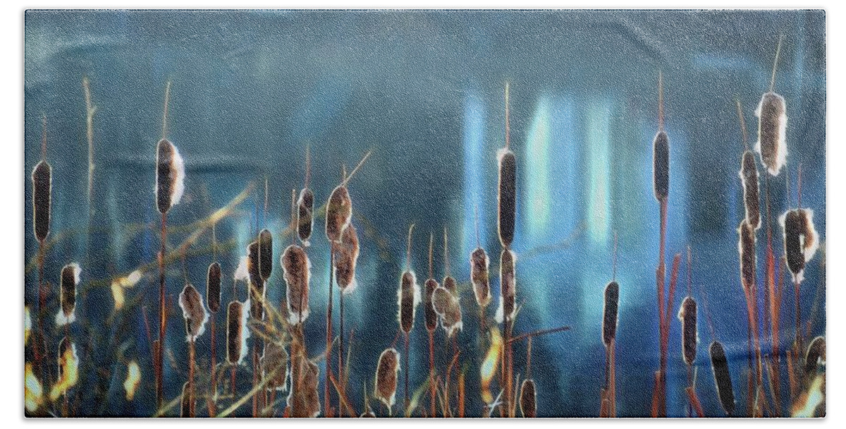 Cattails Hand Towel featuring the photograph Rhapsody in Blue by Cindy Greenstein