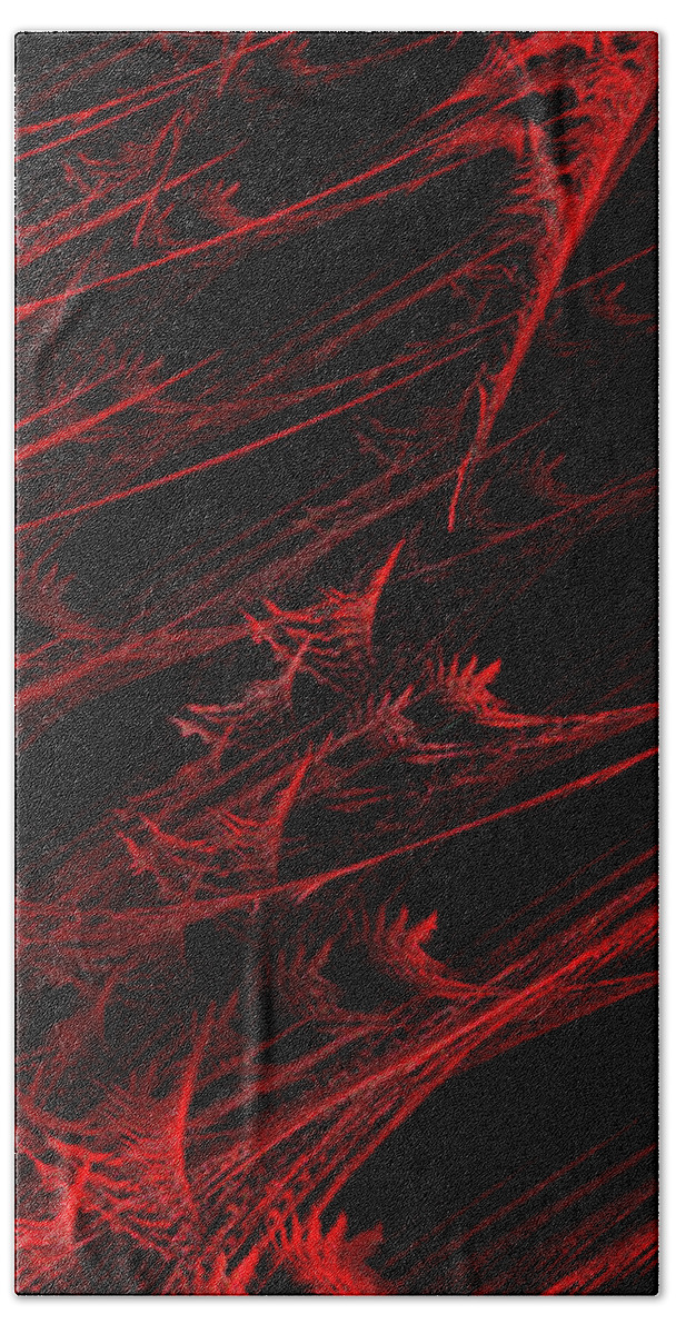 Abstract Bath Towel featuring the digital art Rhapsody In Red V - Panorama - Abstract - Fractal Art by Andee Design