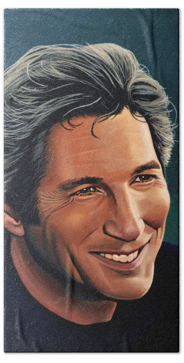 Richard Gere Hand Towel featuring the painting Richard Gere by Paul Meijering