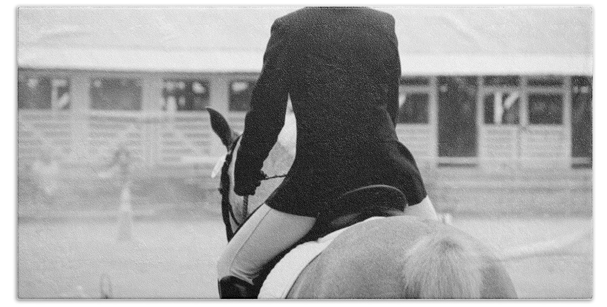 Horse Hand Towel featuring the photograph Rider in Black and White by Jennifer Ancker