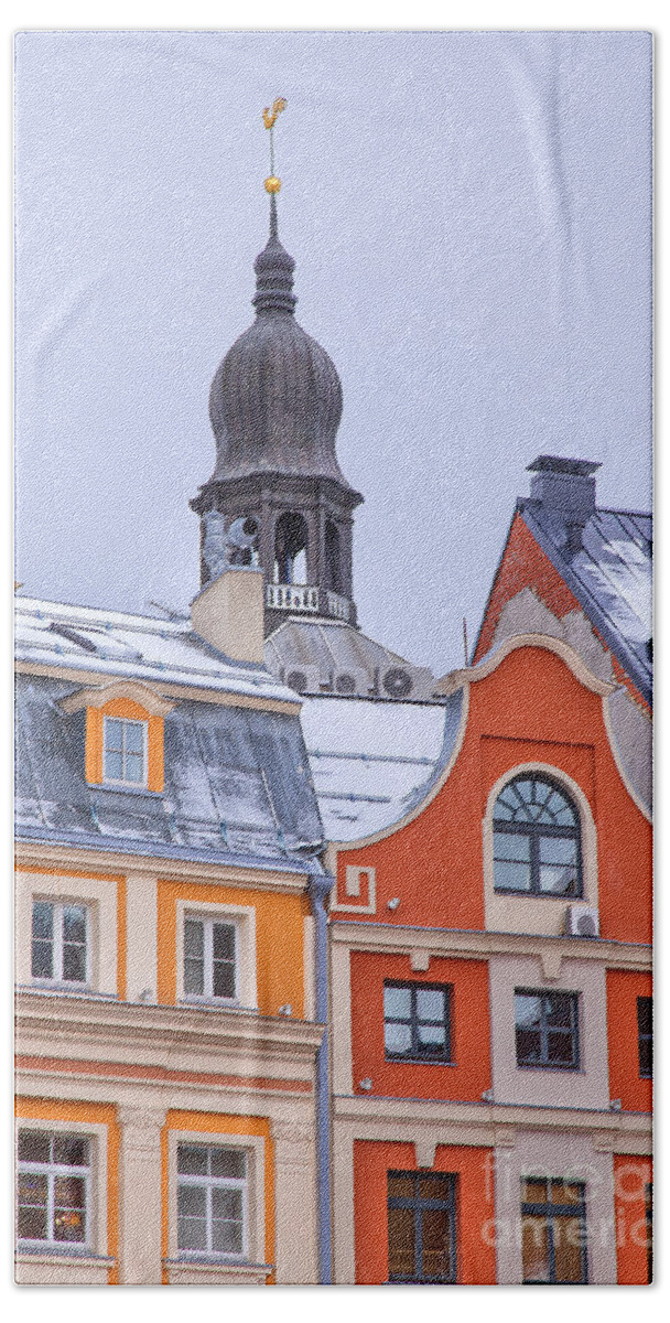 Red Bath Towel featuring the photograph Riga old town by Sophie McAulay