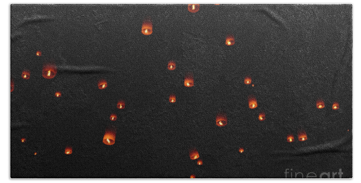Rise Hand Towel featuring the photograph RISE Festival Lanterns 2014 horizontal Sky Only Number One by Heather Kirk