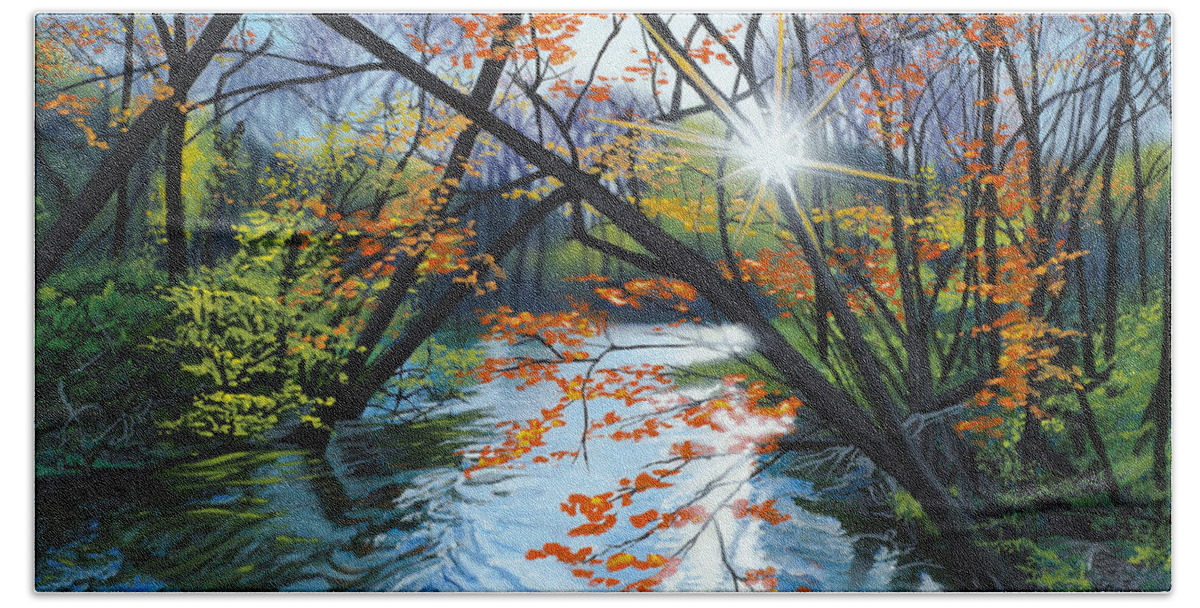 River Bath Towel featuring the painting River of Joy by Lynn Hansen