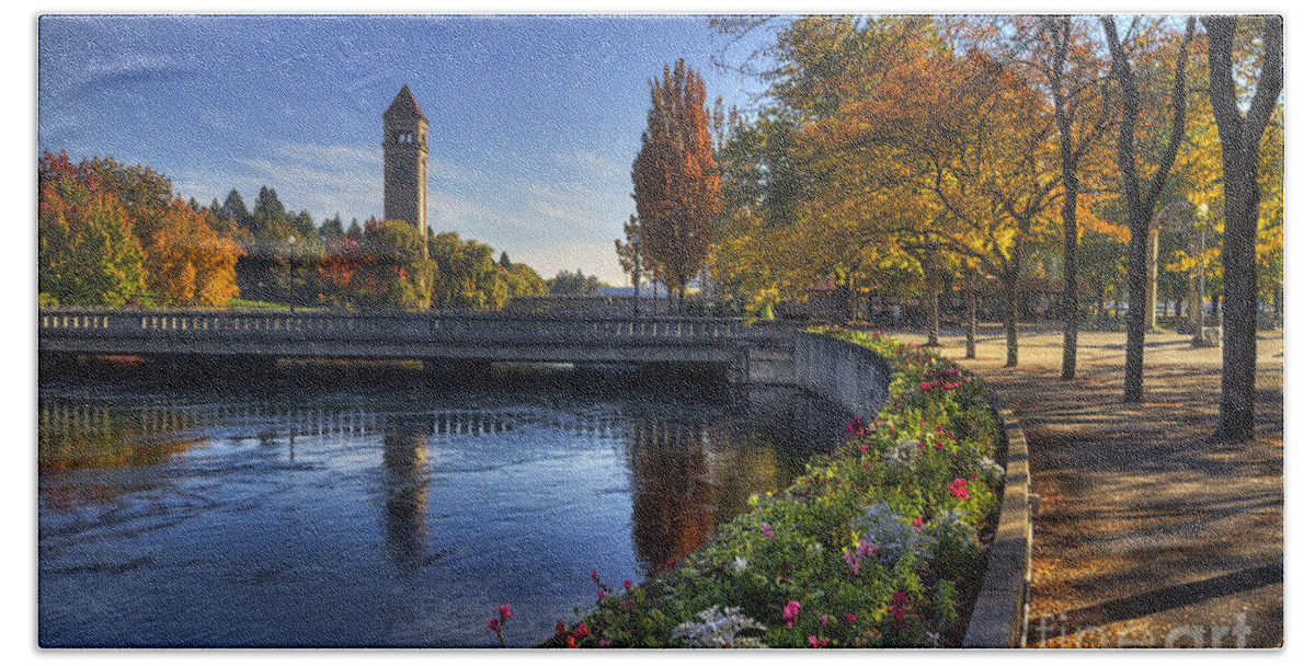 Clock Tower Hand Towel featuring the photograph Riverfront Park - Spokane by Mark Kiver