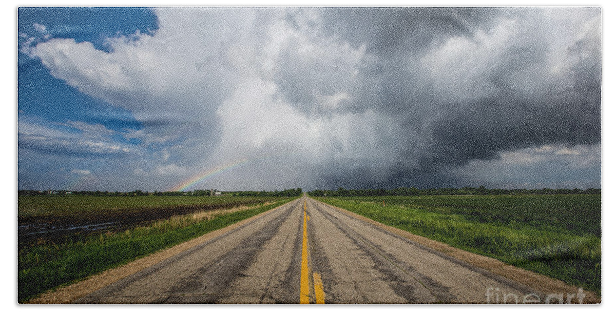 Luverne Hand Towel featuring the photograph Road to Nowhere Supercell by Aaron J Groen