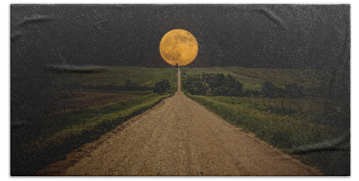 #faatoppicks Bath Sheet featuring the photograph Road to Nowhere - Supermoon by Aaron J Groen