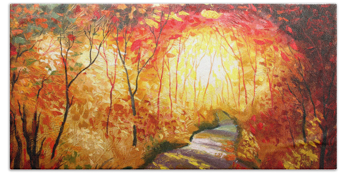 Love Paintings Hand Towel featuring the painting Road to the Sun by Leon Zernitsky