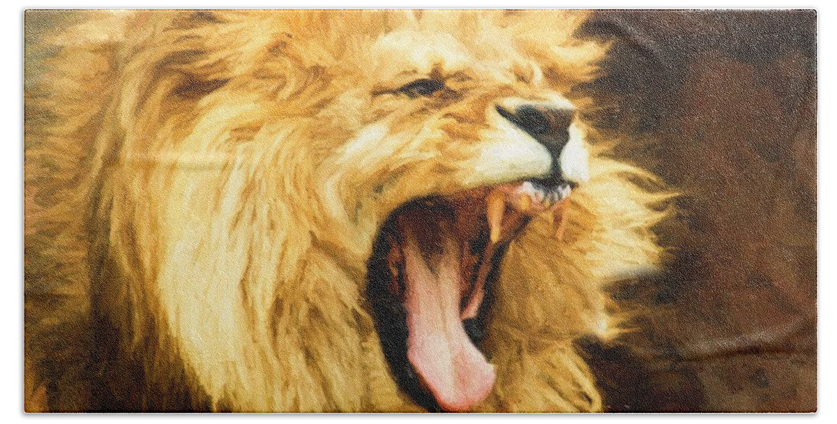 Lion Roar Hand Towel featuring the digital art Roaring Lion by Kaylee Mason