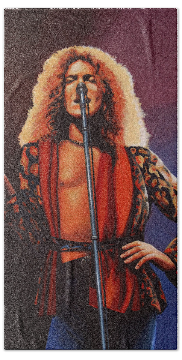 Robert Plant Hand Towel featuring the painting Robert Plant 2 by Paul Meijering
