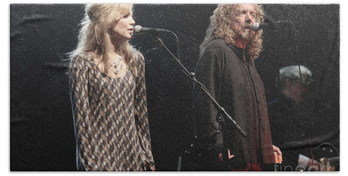 Robert Plant Hand Towel featuring the photograph Robert Plant and Alison Kraus by Concert Photos
