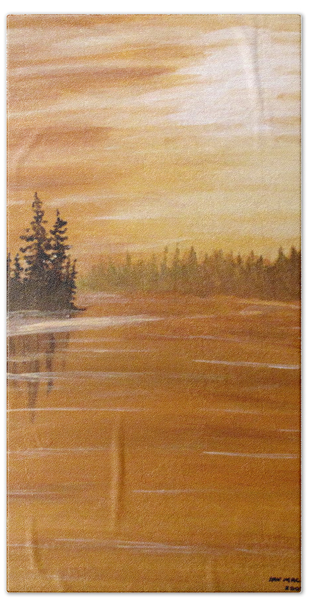 Northern Ontario Bath Towel featuring the painting Rock Lake Morning 1 by Ian MacDonald