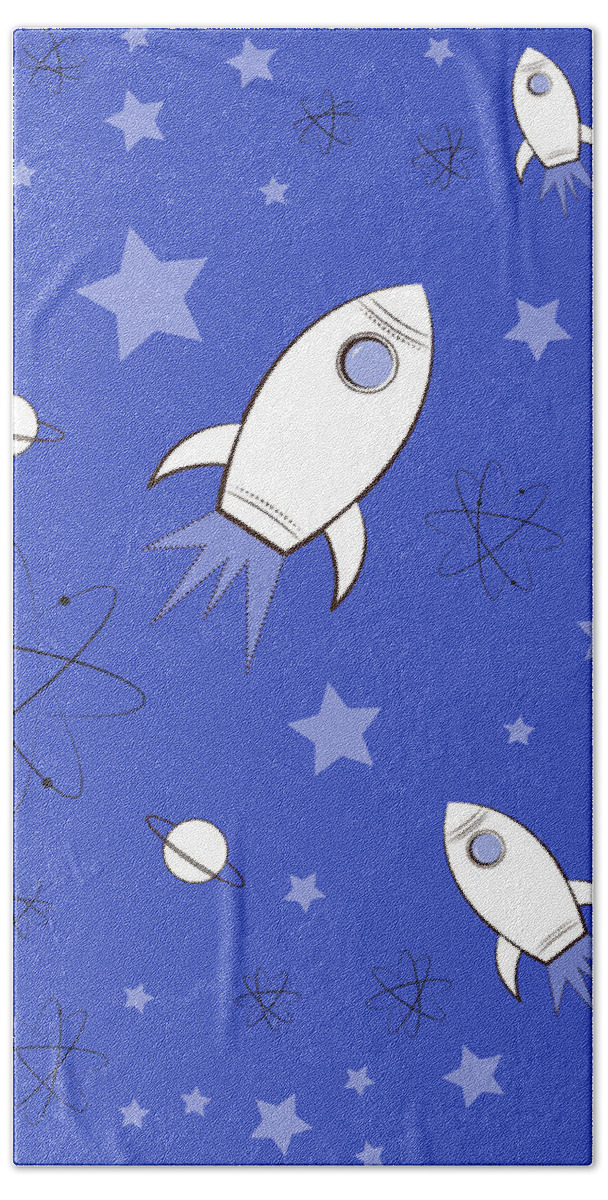 Rocket Hand Towel featuring the digital art Rocket Science Dark Blue by Amy Kirkpatrick