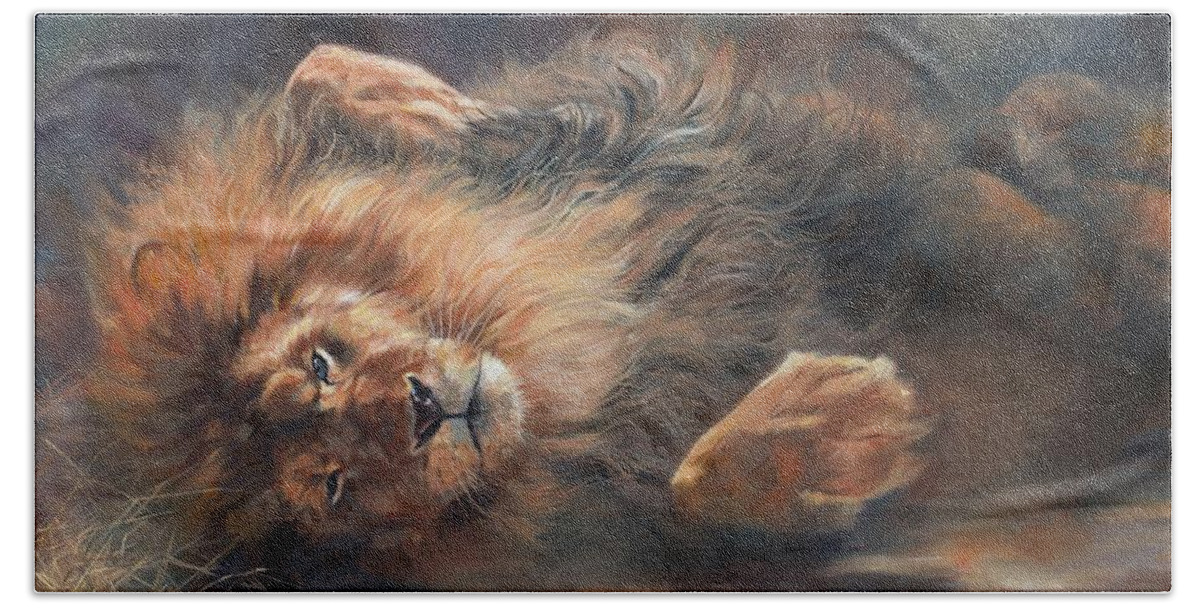 Lion Bath Towel featuring the painting Rocking and Rolling Part 2 by David Stribbling