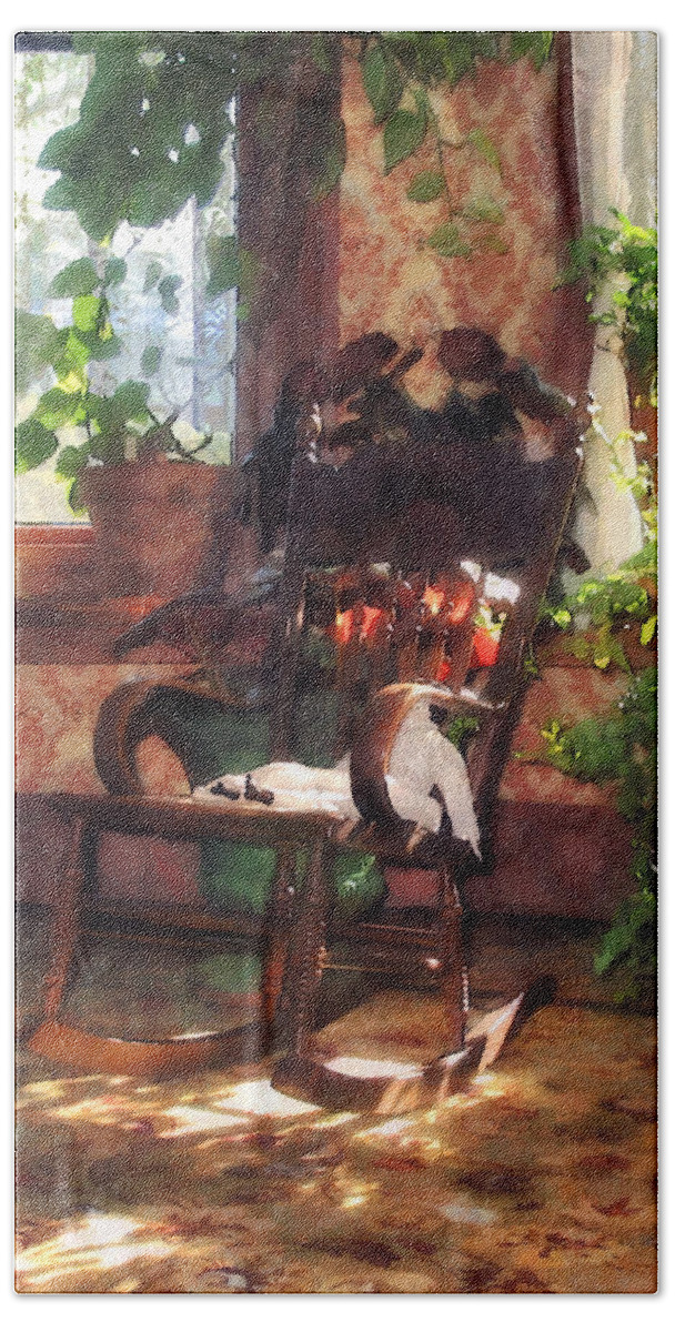 Victorian Bath Towel featuring the photograph Rocking Chair in Victorian Parlor by Susan Savad