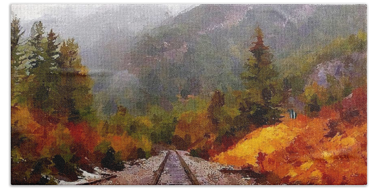 Canadian Rockies Hand Towel featuring the painting Rocky Mountaineer by Chris Butler
