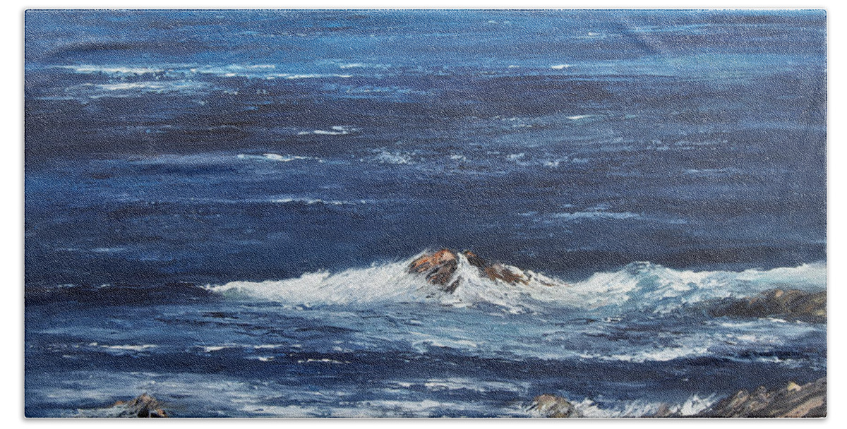 Seascape Hand Towel featuring the painting Rocky Shore by Valerie Travers