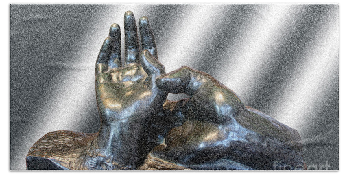 Rodin Hands Sculpture Hand Towel featuring the photograph Rodin Hands Sculpture 02 by Carlos Diaz