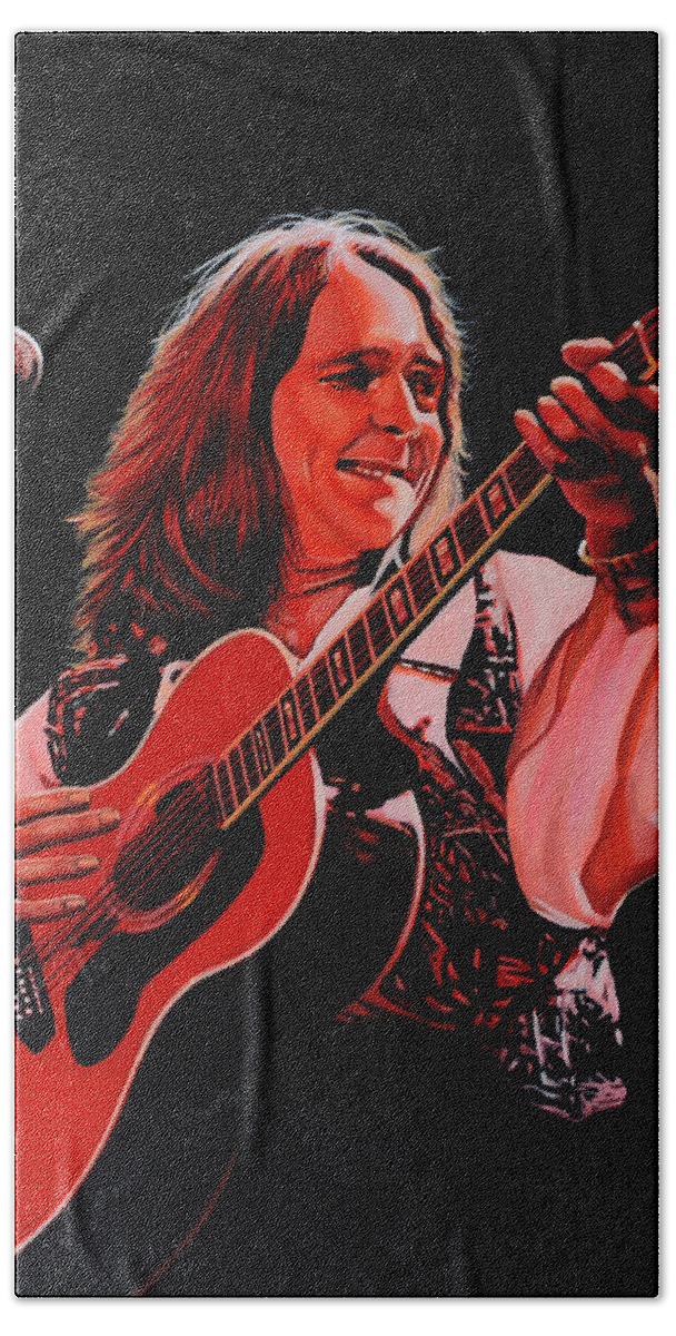 Roger Hodgson Hand Towel featuring the painting Roger Hodgson of Supertramp by Paul Meijering