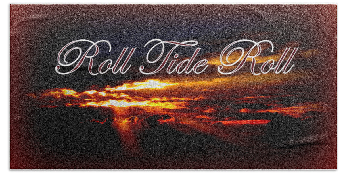 Roll Tide Hand Towel featuring the photograph Roll Tide Roll w Red Border - Alabama by Travis Truelove
