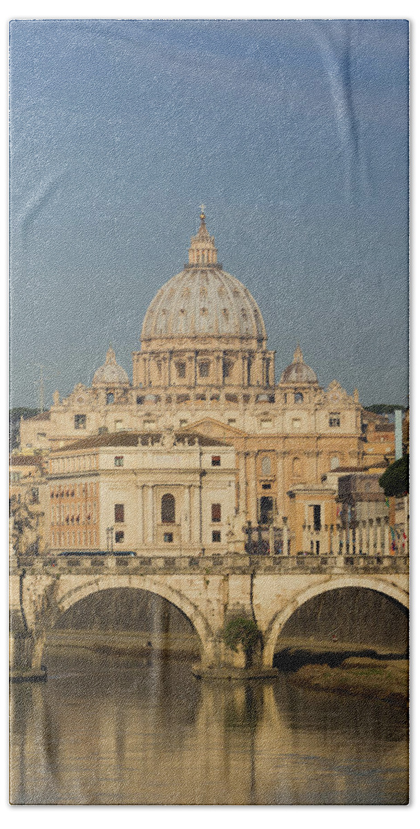 Photography Bath Towel featuring the photograph Rome, Italy. St Peters Basilica. Tiber by Panoramic Images