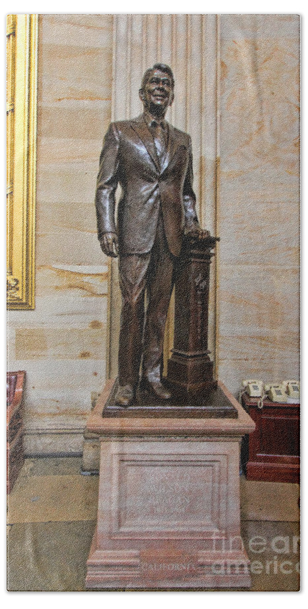 President Ronald Regan Hand Towel featuring the photograph Ronald Regan - U S Capitol Statuary Hall by Allen Beatty