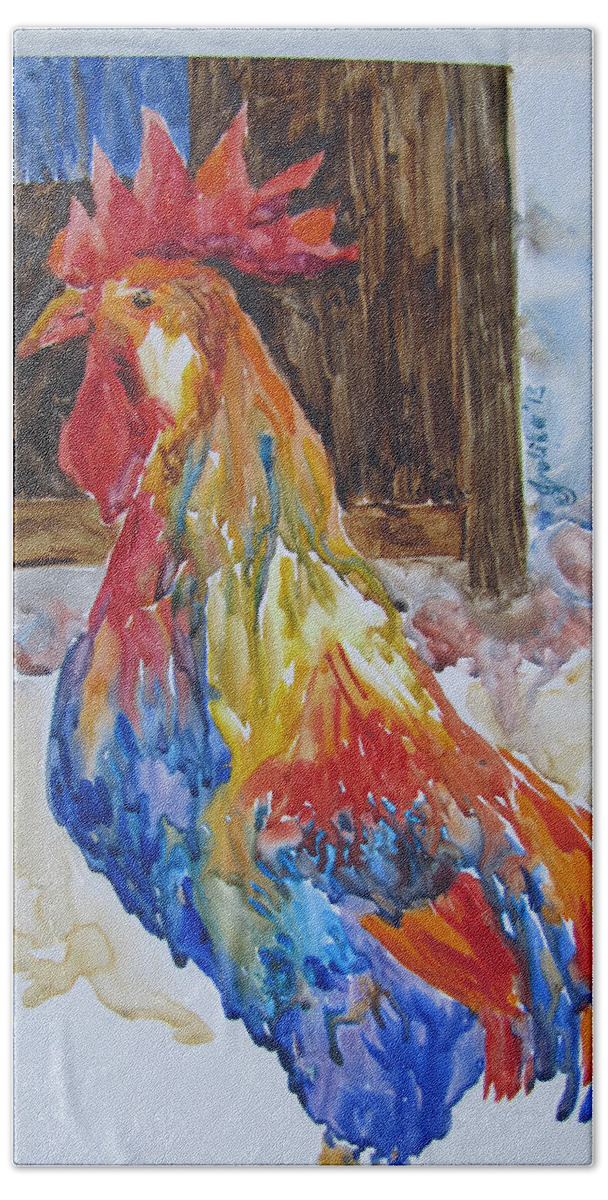 Rooster Bath Towel featuring the painting Rooster by Jyotika Shroff