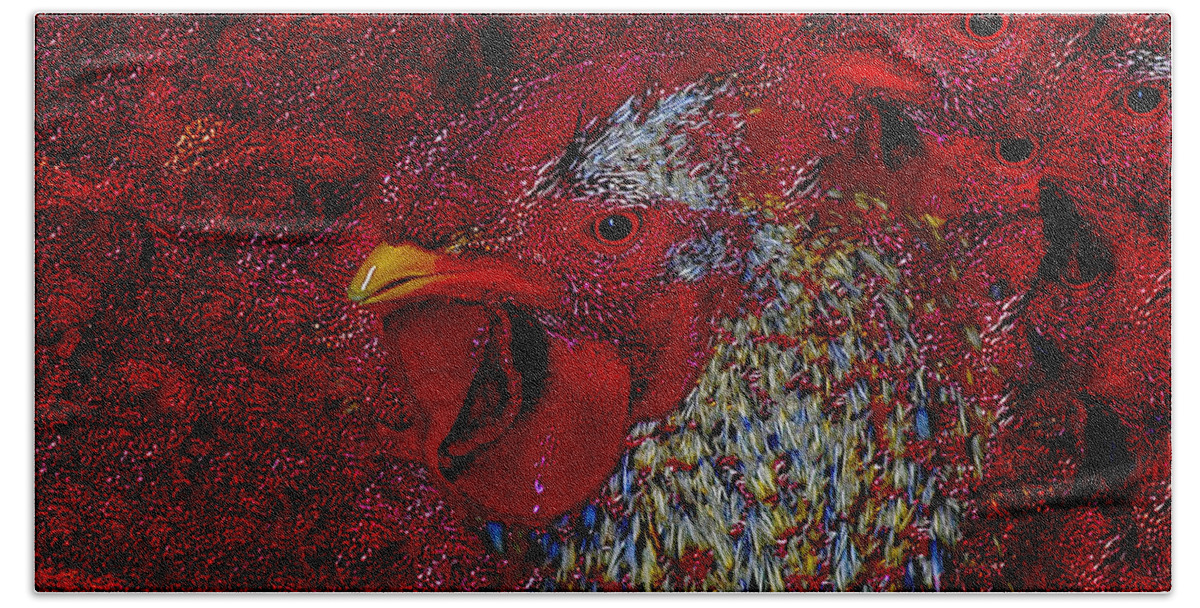 Rooster Hand Towel featuring the photograph Rooster Red by Amanda Smith