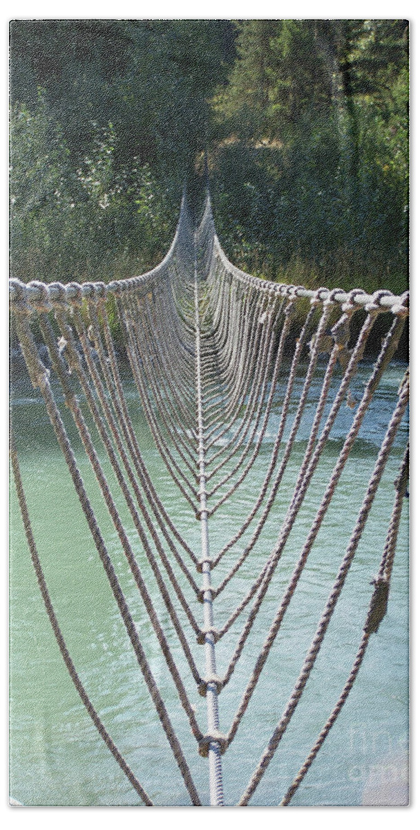 Rope Bridge Hand Towel featuring the photograph Rope foot Bridge by Ron Roberts
