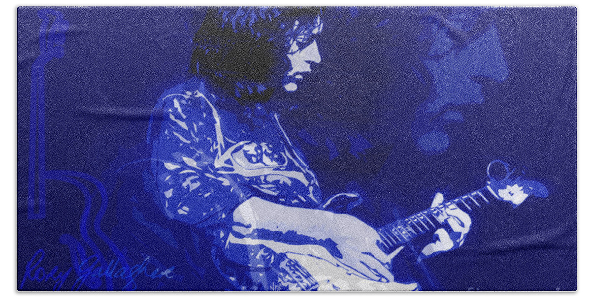 Blues Hand Towel featuring the painting Rory Gallagher by Neil Finnemore