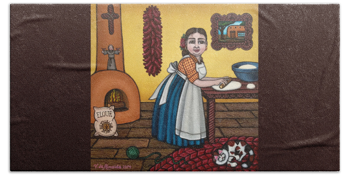 Cook Hand Towel featuring the painting Rosas Kitchen by Victoria De Almeida