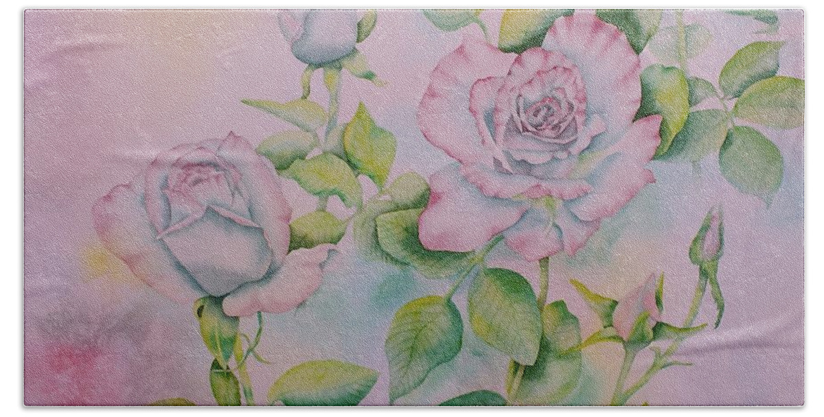 Roses Bath Towel featuring the painting Rose Bloom by Heather Gallup
