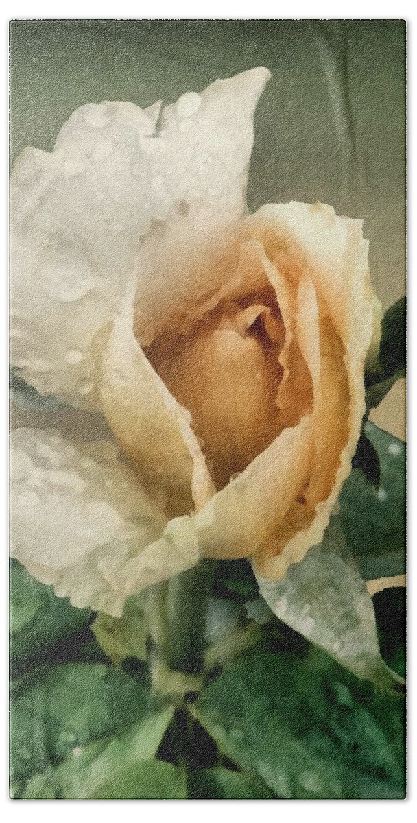 Rose Bath Towel featuring the painting Rosebud After The Rain by RC DeWinter