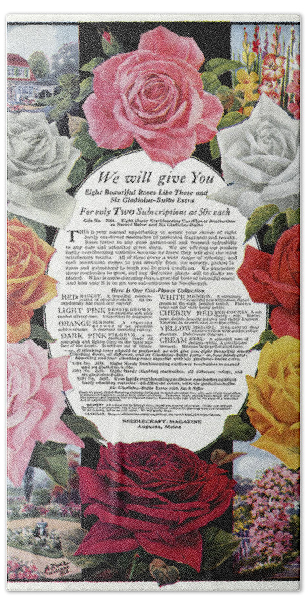 1927 Hand Towel featuring the painting Roses, 1927 by Granger