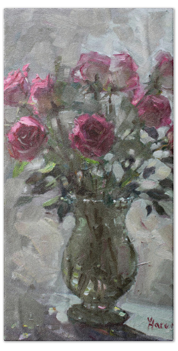 Roses Bath Sheet featuring the painting Roses for Viola by Ylli Haruni