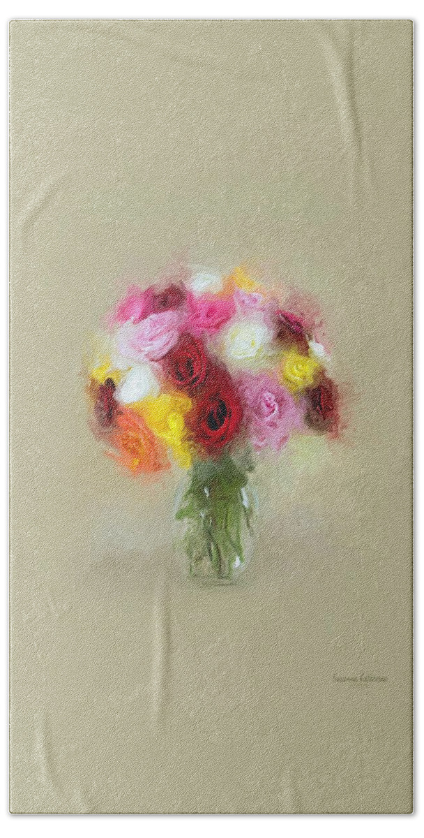 Roses Bath Towel featuring the painting Roses In a Vase 1 by Susanna Katherine