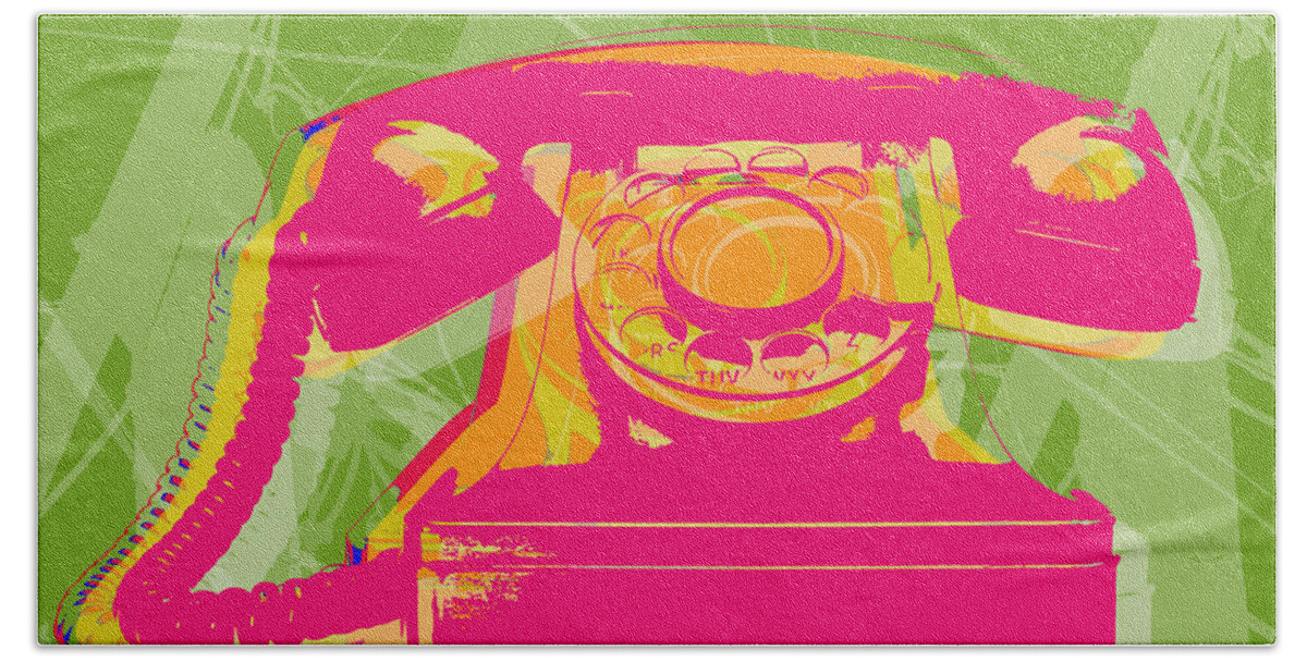 Pop Art Hand Towel featuring the digital art Rotary phone by Jean luc Comperat