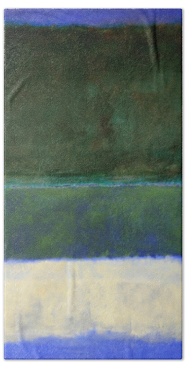 No. 14 Hand Towel featuring the photograph Rothko's No. 14 -- White And Greens In Blue by Cora Wandel