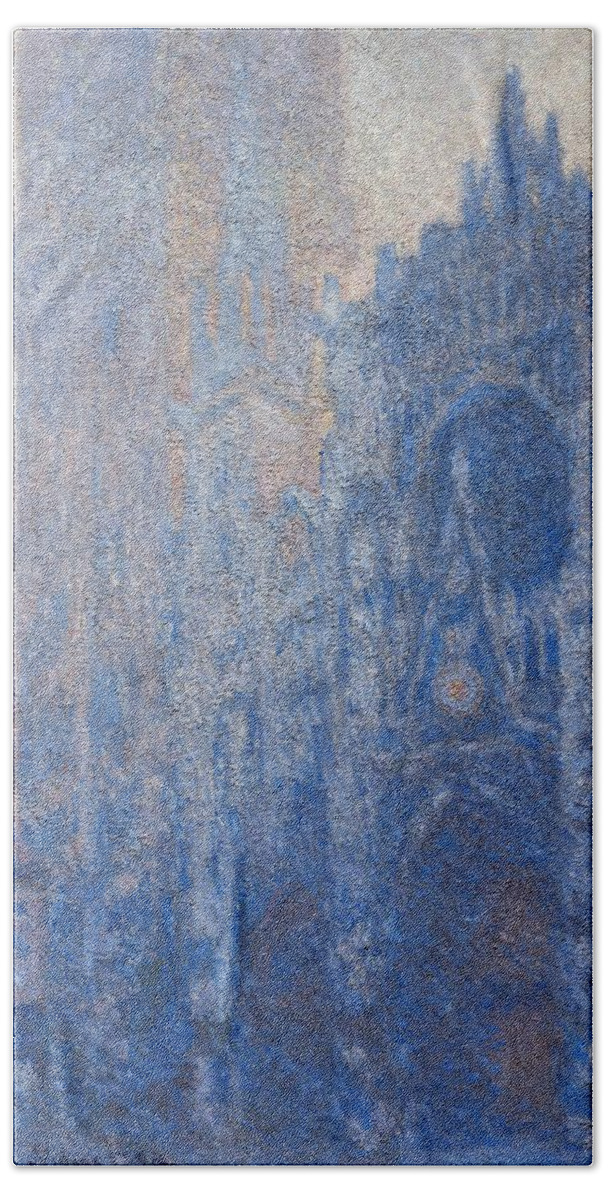 1894 Hand Towel featuring the painting Rouen Cathedral Facade and Tour d' Albane by Claude Monet