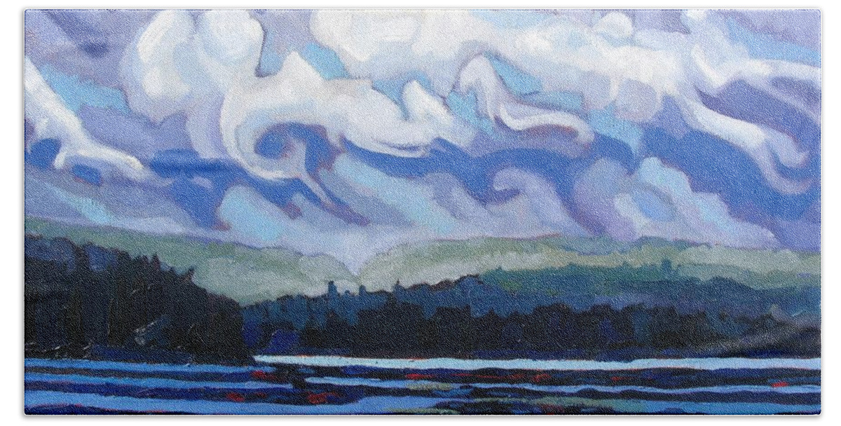 Chadwick Bath Towel featuring the painting Round Lake Thunderstorm by Phil Chadwick