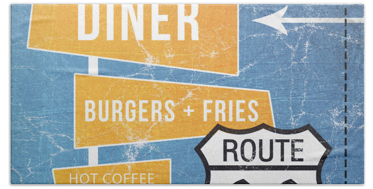Diner Hand Towel featuring the painting Route 66 Diner by Linda Woods