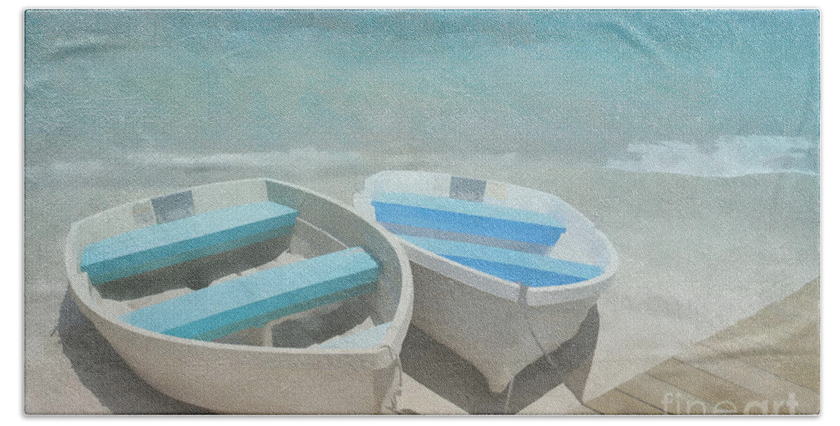Rowboats Bath Towel featuring the digital art Rowboat Blues by Jayne Carney