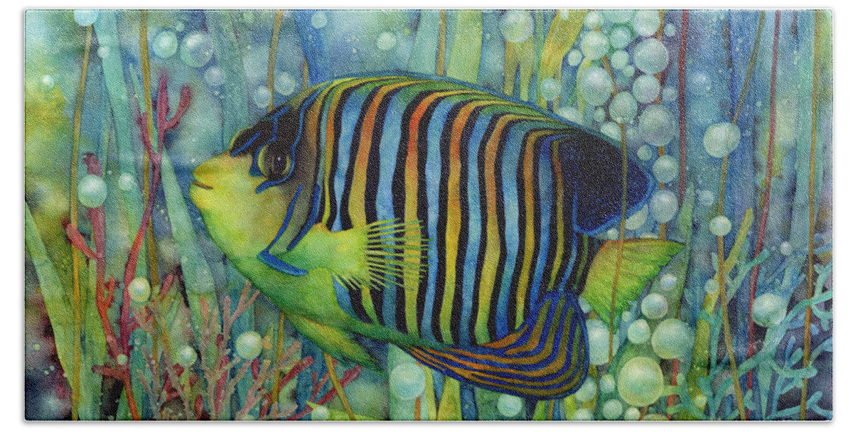 Fish Bath Towel featuring the painting Royal Angelfish by Hailey E Herrera