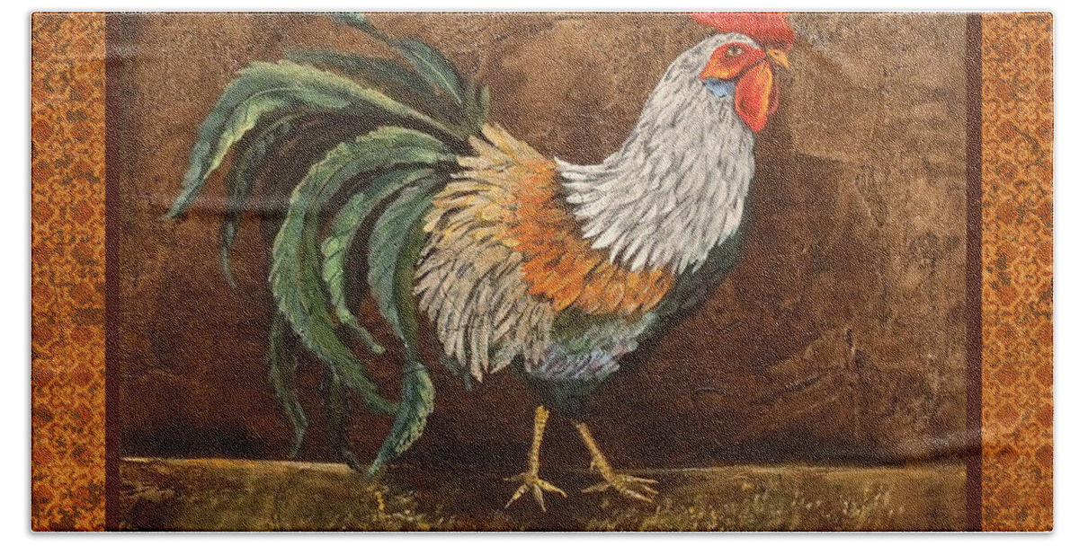 Painting Bath Towel featuring the painting Royal Rooster 3 by Jean Plout