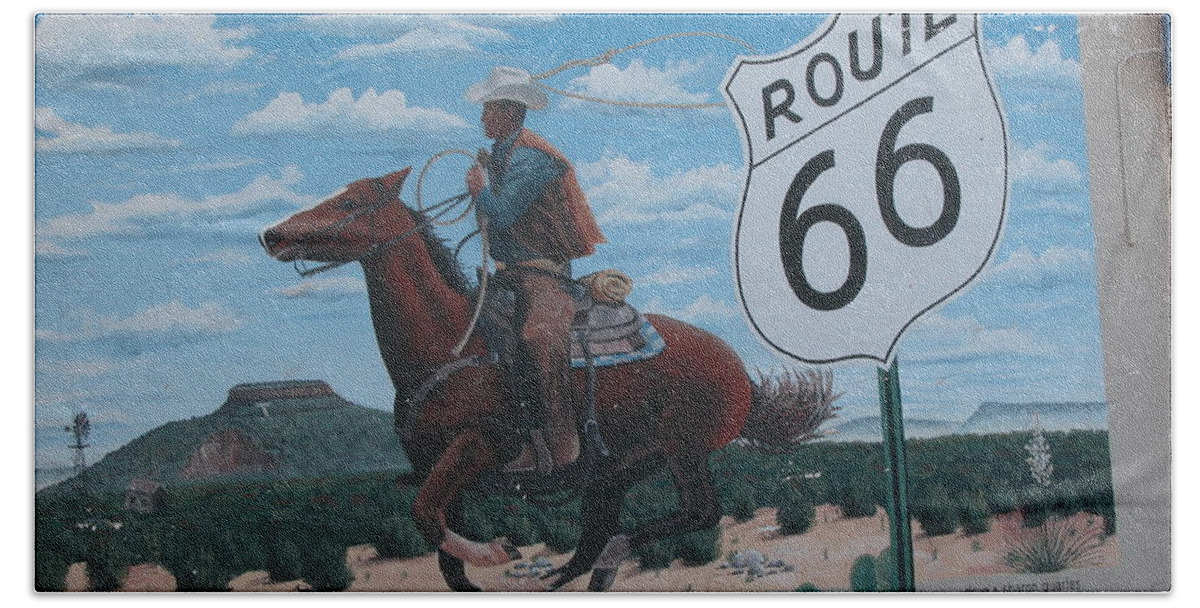 Route 66 Bath Towel featuring the photograph Rte 66 Mural by Jim Goodman